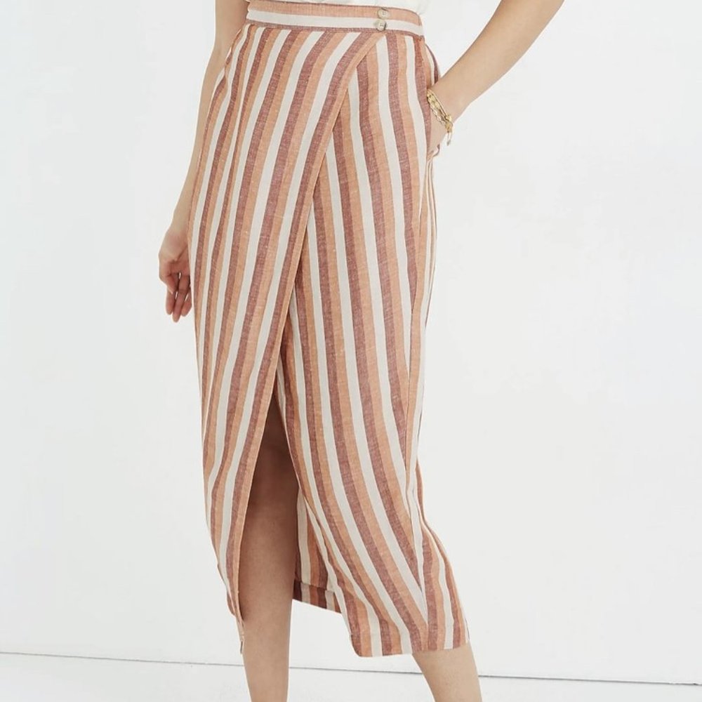 Madewell Pull-On Wrap Midi Skirt in Stripe